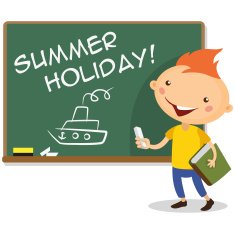 boy writing on blackboard "summer holiday" N2