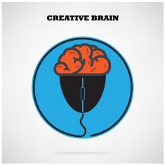 Creative brian symbol with computer mouse sign on background