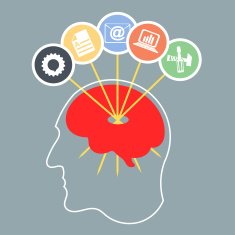 Abstract silhouette of a man's head with brain infographics N2