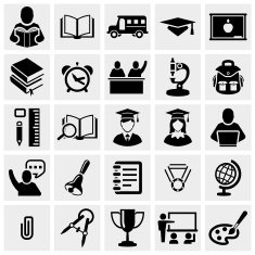 School and Education vector icons set on gray