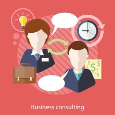 Businessman and Consultant with Speech Bubbles