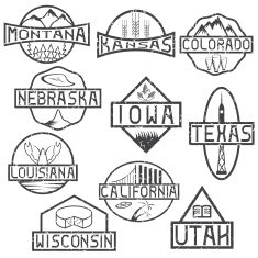 grunge labels of states and landmarks usa N2