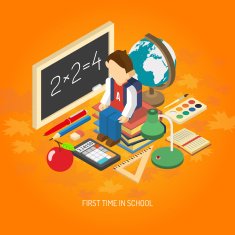 School isometric concept poster