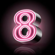 3d pink neon light number 8