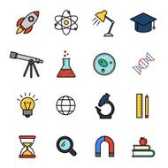 Vector set of colorful outline style science icons