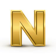 3d bright golden letter N