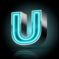 3d blue neon light letter U