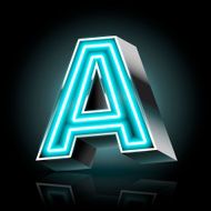 3d blue neon light letter A