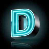 3d blue neon light letter D