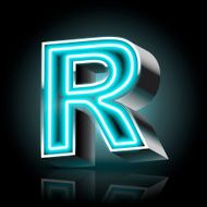 3d blue neon light letter R