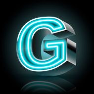 3d blue neon light letter G