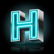3d blue neon light letter H