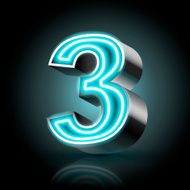 3d blue neon light number 3