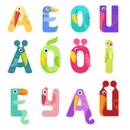 Vowels of the Latin alphabet like different birds N2