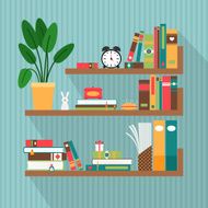 Vector books on bookshelves