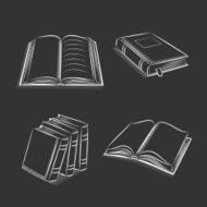 Book and notebook sketch set on black background
