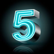 3d blue neon light number 5