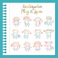 Kindergarten Line Drawing Kids Characters Set N2