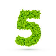 3d green leaves number 5