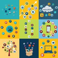 Flat concept set modern design with shadow education icons N46