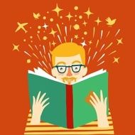 boy reading a book cartoon illustration N4