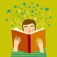 boy reading a book cartoon illustration N5