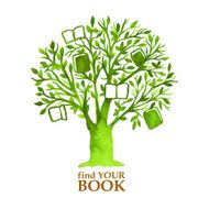 Watercolor green tree with hunging books