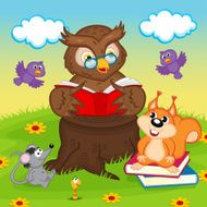 owl reading a book for animals