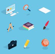 Flat 3d isometric icons set vector illustration