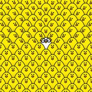White Chick with Round Spectacles surrounded by Yellow Chicks