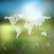 World map with dotted globes abstract blurred background vector N8
