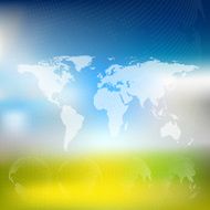 World map with dotted globes abstract blurred background vector N9