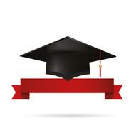 Graduation cap with red ribbon
