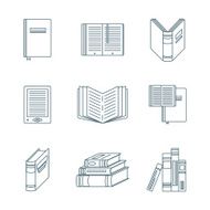 dark outline books icons set