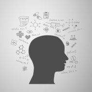 human head silhouette with medicine formulas N3