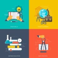 Flat concept education backgrounds set Back to school Distance learning N7