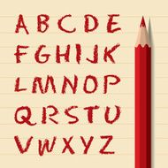 Alphabet with wooden pencil