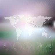 World map with dotted globes abstract blurred background vector N10