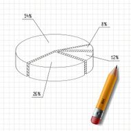 wooden pencil and graph drawn on a sheet of notebook N2