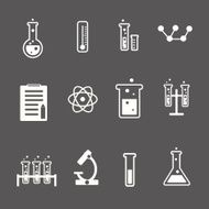 Set of white science and research icons on a grey N2