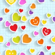 Seamless Pattern with Hearts Stickers on the Notebook Page