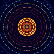 Sun in the space with orbits and stars mandala poster