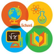 Set of colorful vector icons Happy school globe flask atom