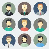 Icon set of male faces in full color