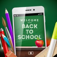 Back to school - illustration with smartphone and stationery items