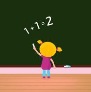 Small cute kid on math lesson in the school N2