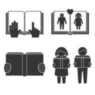 Book reading icons set