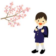 School boy with blooming cherry blossoms N2