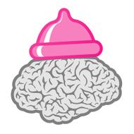 Brain with pink condom hat