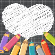 Heart speech bubble with pencils Dark checkered background N2